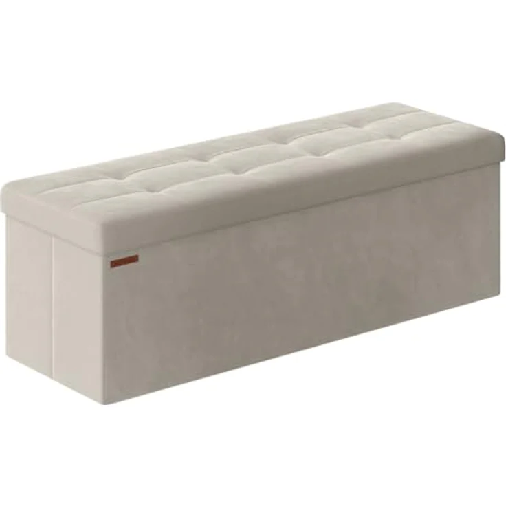 SONGMICS Sitzhocker mit Stauraum, klappbare Sitzbank, 38 x 110 x 38 cm Fußbank, Aufbewahrungsbox, bis 300 kg belastbar, für Wohnzimmer Schlafzimmer Flur, cremeweiß LSF277W01 – Bild 2