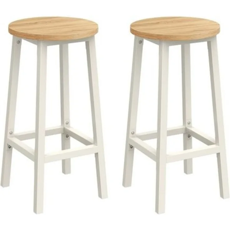 Vasagle Barhocker, 2er Set Barstühle, Küchenstühle mit stabilem Stahlgestell, Höhe 65 cm, rund, einfache Montage, Industriestil, Eichenbeige-Weiß von Songmics CBL032W09