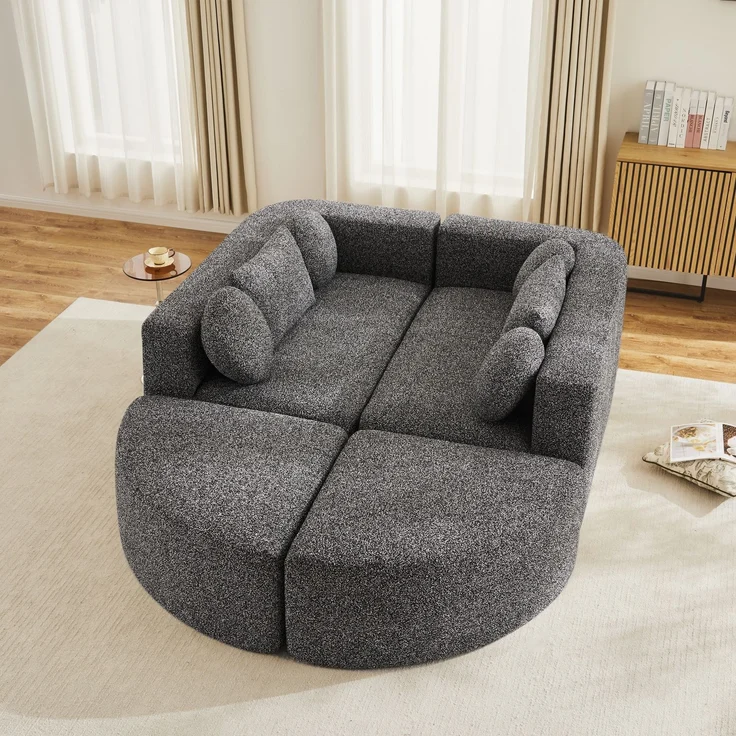Merax 4-Sitzer Sofas, 292cm Modulare Sofa, Modulare Schlafcouch mit Schlaffunktion, Vollkomprimierte Cloud Couch, Chenille, Ohne Montage, Schwarz – Bild 2