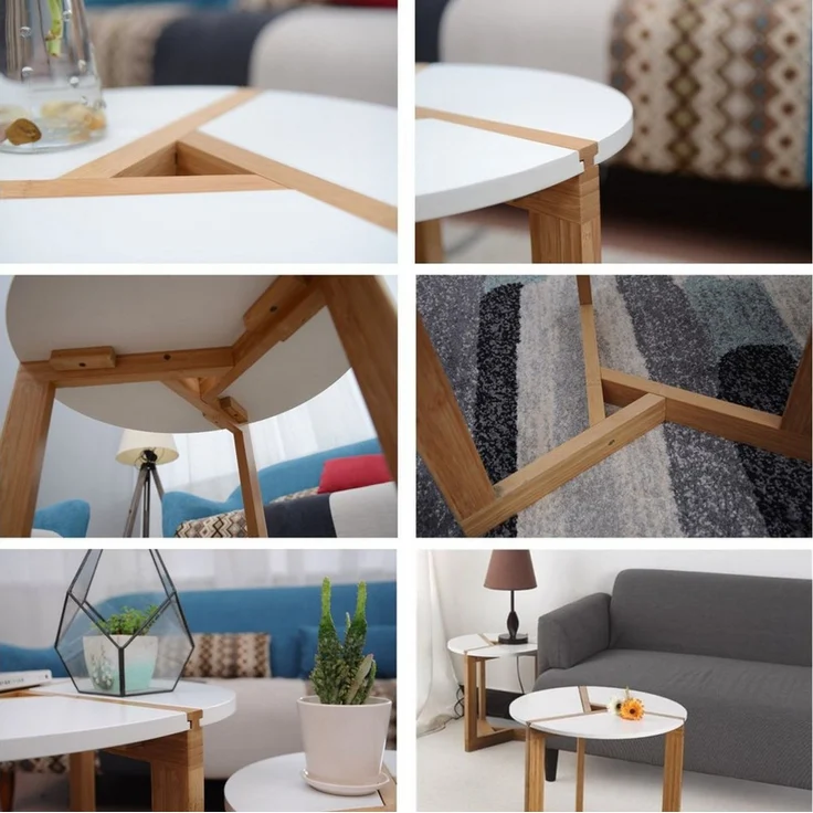 HOOZ Beistelltisch Bambus Sofatisch rund – Couchtisch Set Wohnzimmer Weiß-Natur Ø 50 cm (Einzelteil, 1-St, bestehend aus einem Kaffeetisch), Stilvoller Satztisch aus Bambus für Wohnzimmer und Schlafzimmer – Bild 4