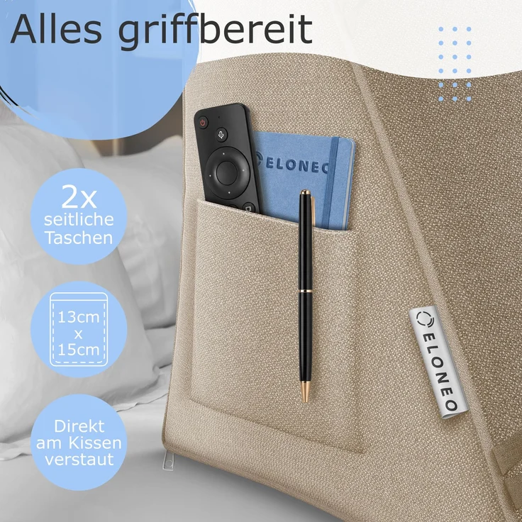 aktivshop Rückenkissen mit Nackenrolle für Bett & Sofa, 55x50x30cm, waschbarer Bezug – Bild 5