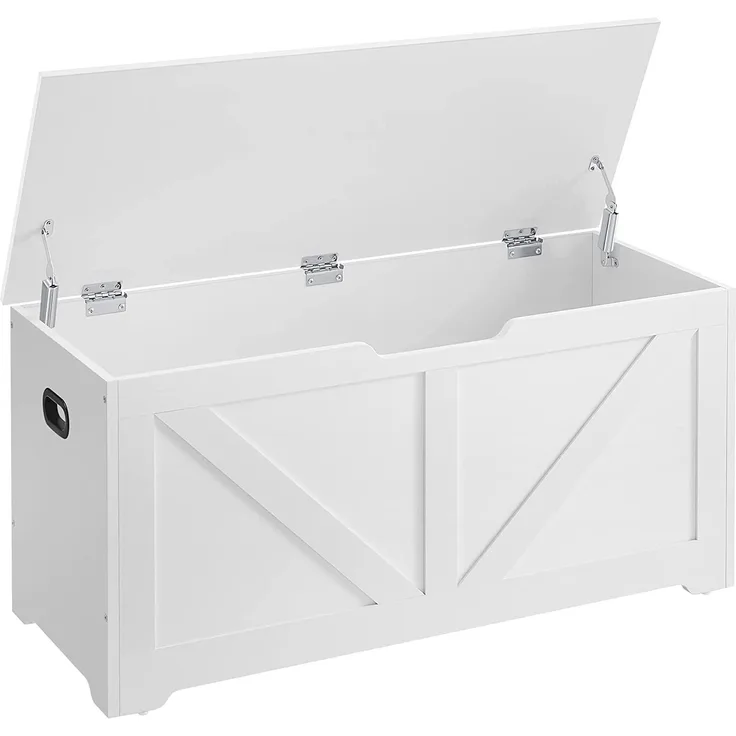 Vasagle Schuhbank, Sitzbank mit Stauraum, Sitztruhe, 2 Sicherheitsscharniere, Aufbewahrungsschrank, Scheunenstil, 40 x 100 x 46 cm, für Flur, Schlafzimmer, Wohnzimmer, mattweiß LSB060T14