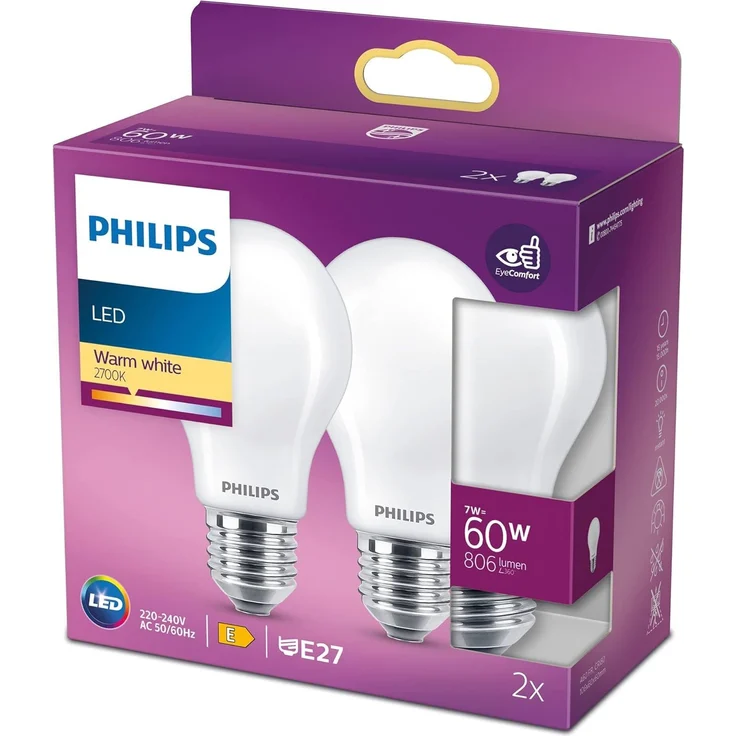 Philips LED classic Lampe 60W E27 Warmweiß 806lm weiß 2er P – Bild 1