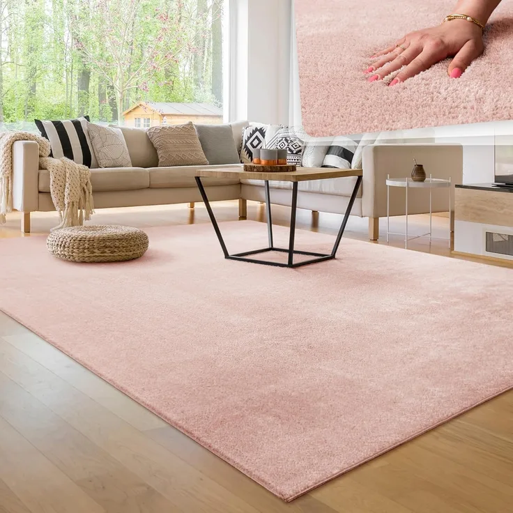 Paco Home Waschbarer Teppich Wohnzimmer Schlafzimmer Kurzflor rutschfest Flauschig Weich Moderne Einfarbige Muster, Grösse:140x200 cm, Farbe:Rosa