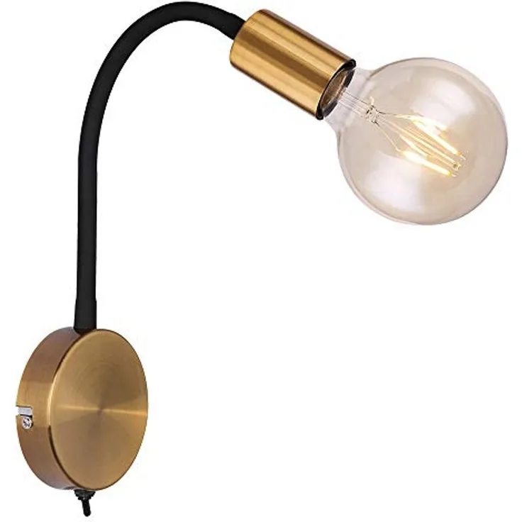 GLOBO LIGHTING Wandleuchte, Leuchtmittel nicht inklusive, Vintage Wand Leuchte gold schwarz Eddison Lampe beweglich Strahler