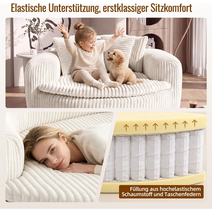 Abrihome Sitzsack mit Armlehnen und Rückenkissen, Beige, 145x133x59 cm – Bild 8