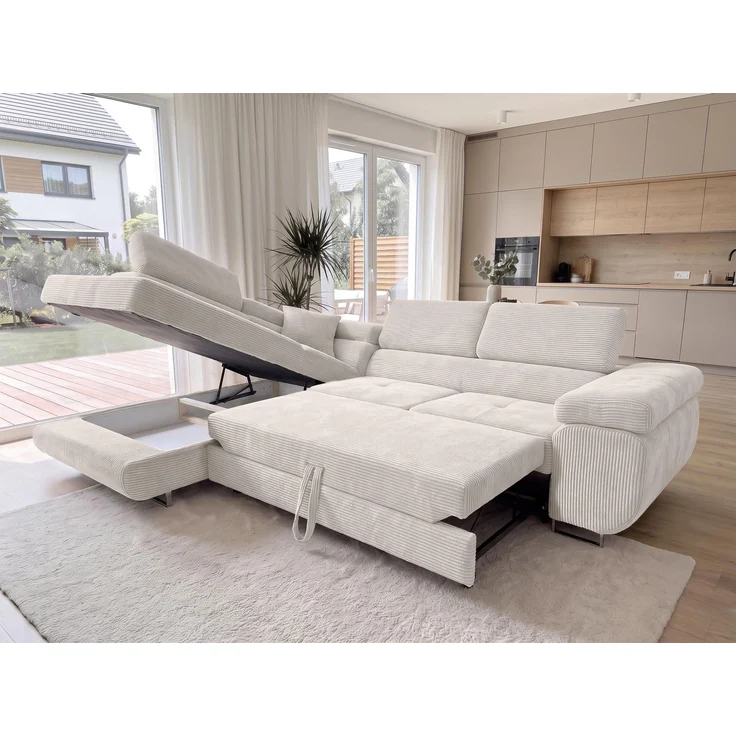 AX LIVING Konak Cord-Ecksofa L Cremeweiß 276 cm breit mit Bettkasten & Kopfstützen – Bild 3