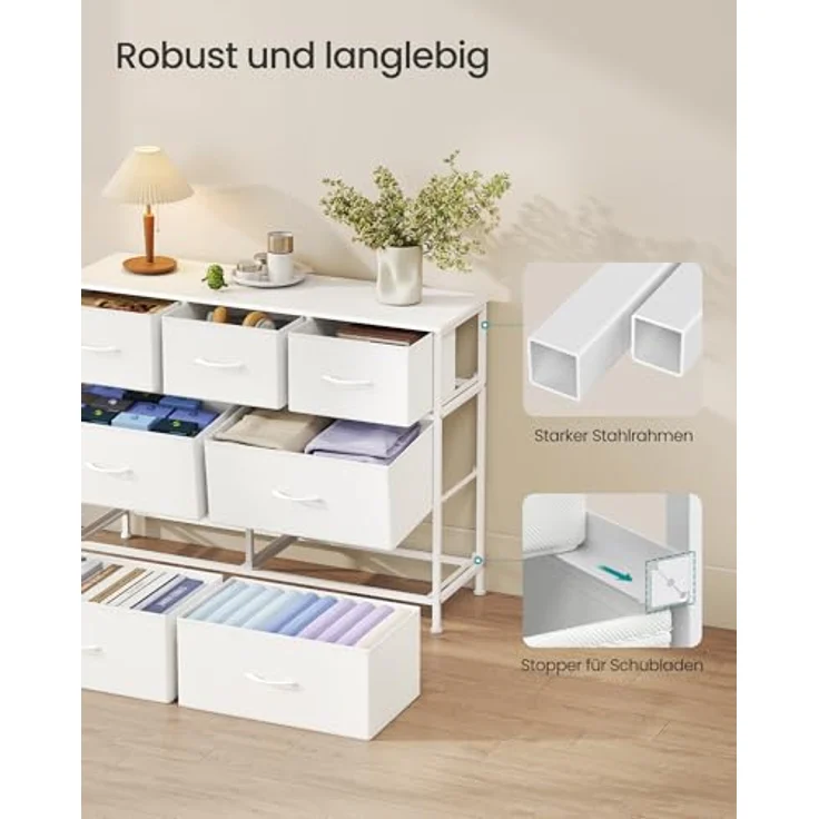 SONGMICS Kommode, Schrank, 7 Stoffschubladen, Aufbewahrungsschrank, Stahl, MDF, Vliesstoff, für Schlafzimmer, Flur, Wohnzimmer, wolkenweiß-schneeweiß LGS323WH01 – Bild 7