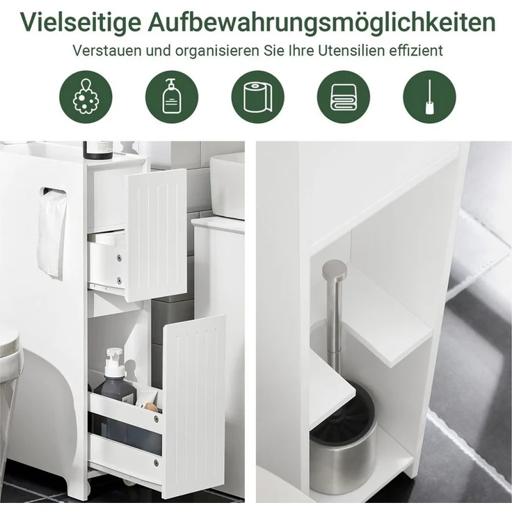 SoBuy Badregal BZR111, Badezimmerschrank schmal, Toilettenpapier-Aufbewahrung, Nischenregal mit Rollen Küchenregal Rollwagen Nischenschrank – Bild 3