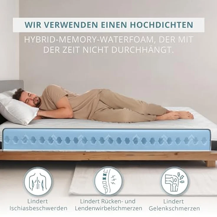 160x190 DoppelMatratze Waterfoam 100% Made in Italy | Ergonomische und orthopädische Unterstützung | Hohe Atmungsaktivität, AirFoam System | Abnehmbar | Hypoallergen, antibakteriell und anti-milben – Bild 9