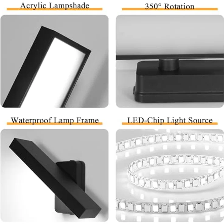 Goeco LED Wandleuchte Aussen, 17W 6500K, IP65 wasserdicht, drehbar, schwarz – Bild 4