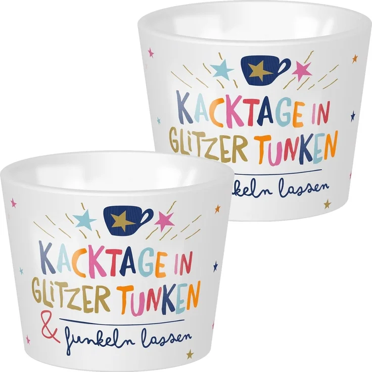 Niedlicher Sheepworld Eierbecher aus Porzellan mit Spruch "Kacktage in Glitzer tunken und funkeln lassen" – Bild 3