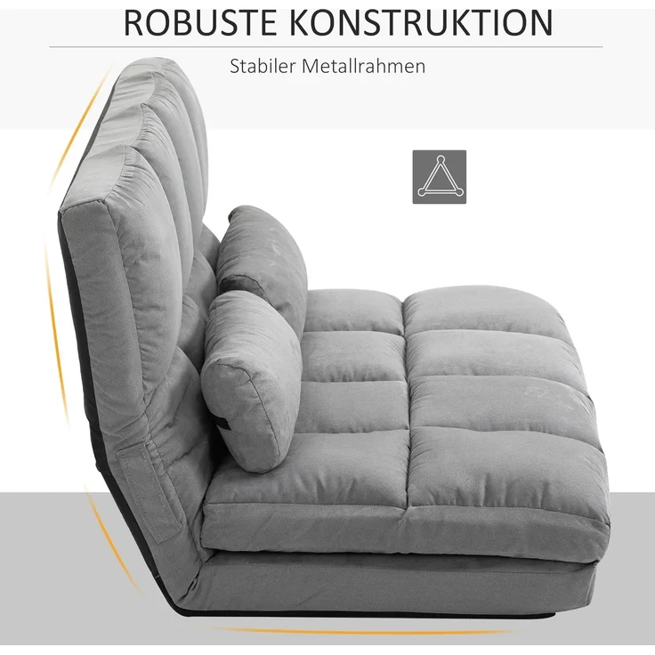 HOMCOM Relaxsessel mit Rückenlehne, 3 Positionen Verstellbare, Sitzkissen (Klappbett, 1-St, 2-in-1 Bodensessel), für Schlafzimmer, Wohnzimmer, Grau – Bild 5