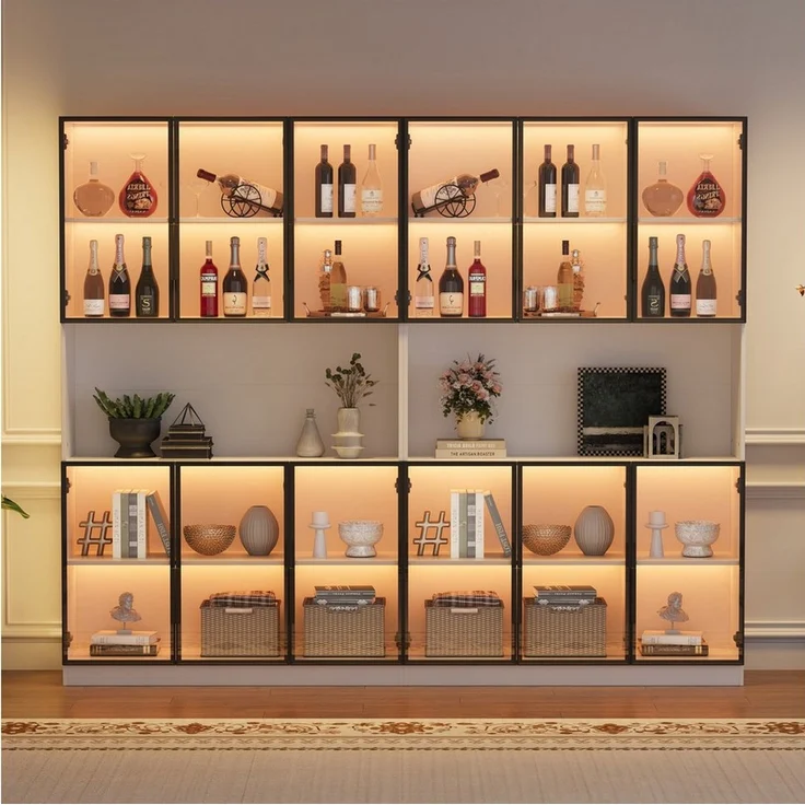 OKWISH Vitrine Regal 240x200x34 cm mit LED-Beleuchtung & 12 Glastüren – weiß (Packung, 2-St, Elegante Aufbewahrungslösung mit Soft-Close Scharnieren) Perfekt für Ihre wertvollen Stücke. – Bild 1