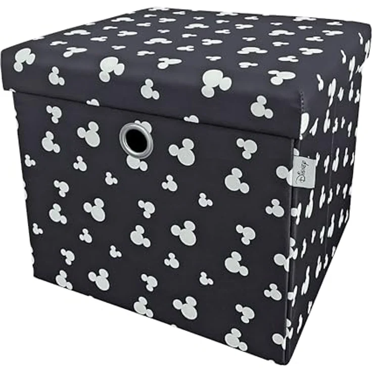 Disney Classic Micky Maus Ottomanen-Aufbewahrungsbox, faltbar, quadratische Spielzeugtruhe, Box mit Deckel für Kinder, Fußhocker, belastbar bis zu 30 kg, schwarz – Bild 2