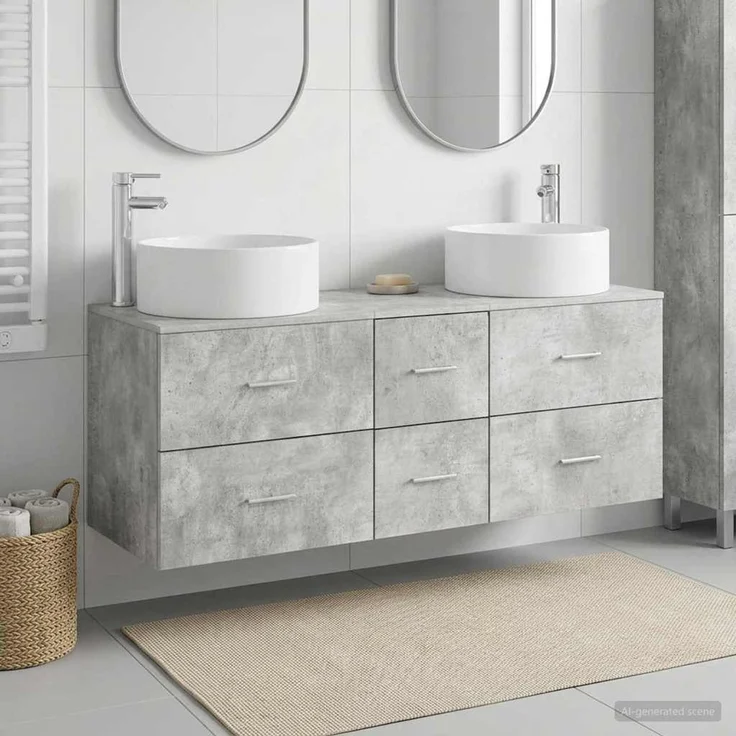 vidaXL Badezimmerschrank-Set 3 stk. Betongrau 129 x 44,5 x 80 cm 3405958 – Bild 1
