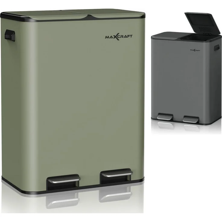MAXCRAFT Küchen-Mülleimer 60L – Treteimer mit Soft-Close & Doppelfach für Mülltrennung, Grün – Bild 5