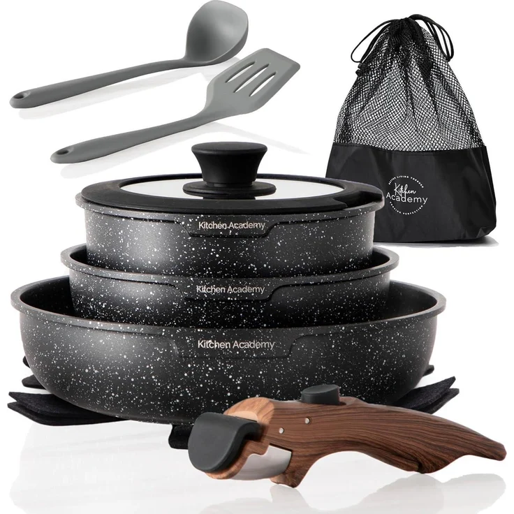 Kitchen Academy Topfset 10tlg. abnehmbarer Griff Induktion Töpfe Set Antihaft – Bild 1