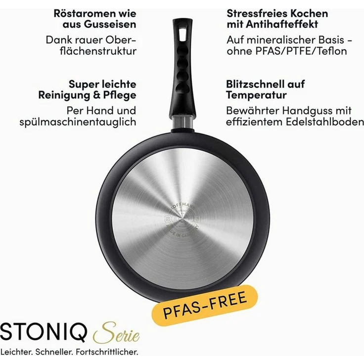 Hoffmann Germany Bratpfanne STONIQ PFAS-frei Ø 28 cm hoher Rand mit Deckel – Made in Germany, Aluguss (Set, 2-tlg, 1x Pfanne Ø 28 cm mit hohem Rand + 1x Deckel), abnehmbarer Griff, backofenfest bis 300°C, Induktion Schmorpfanne – Bild 1