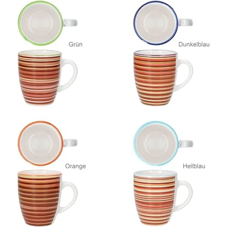 MamboCat Becher 4er Set Linea Kaffeebecher 320ml Steingut-Tassen 4 Pers gestreift Tee, Steingut – Bild 4
