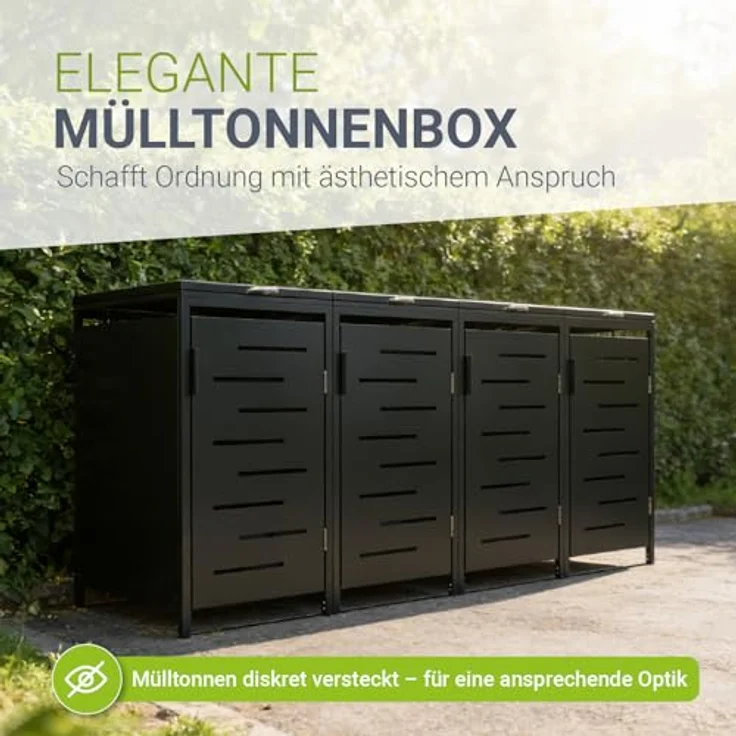 Juskys Mülltonnenbox Arel 4er - Metall Gartenbox für 120 bzw. 240l Mülltonnen - Aufbewahrungsbox - Unterstand mit Dach & Gasdruckfeder - Anthrazit – Bild 5