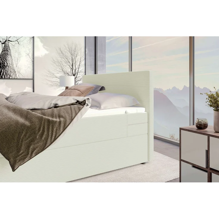Sofa Dreams - Boxspringbett Valerio - Cordstoff - Creme - 140x200 cm – Bild 6