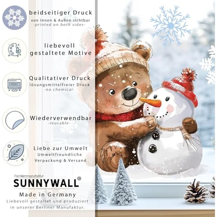 Sunnywall Fensterdekoration Kinderzimmer Fensterbild Winter, beidseitigger Druck, statisch haftend – Bild 6