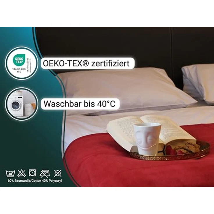 Zollner Kuscheldecke, Rot, 150x200 cm, aus Naturmaterialien, Oeko-Tex® Standard 100, pflegeleicht – Bild 3