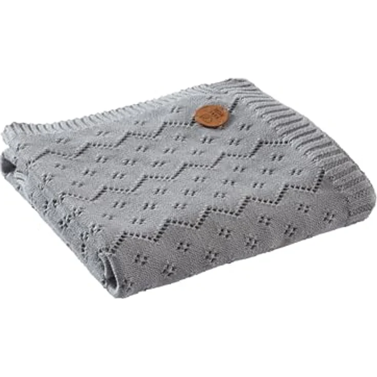 Bio Babydecke Ajour Strick 100% Bio-Baumwolle (kbA) GOTS zertifiziert, Hellgrau, 80x95 cm – Bild 2