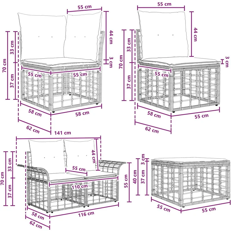 vidaXL Outdoor-Sofagarnitur 11 pcs Natürlich und Cremweiß Polyester 3437822 – Bild 8
