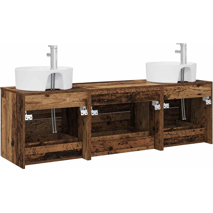 vidaXL Wandmontiertes Badezimmerschrank-Set 3 stk. Altholz 3405873 – Bild 7