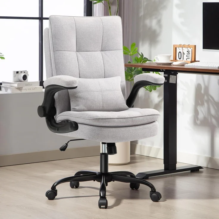 Bürostuhl Ergonomisch Hochklappbare Armlehne & Hohe Rückenlehne 150 kg Grau – Bild 2