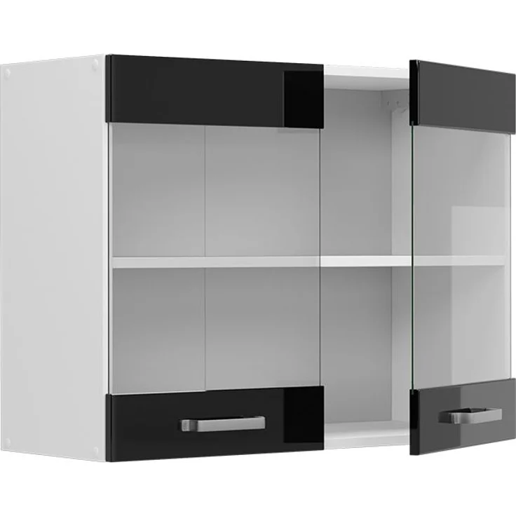 Küchenglasschrank R-Line Schwarz Hochglanz 80 cm Vicco – Bild 3