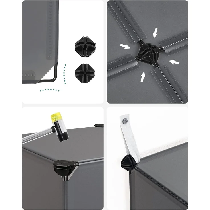 Songmics Regalsystem, Schuhregal, Set aus 16 Würfeln, Kleiderschrank aus Kunststoff, mit Türen, Steckregal, Aufbewahrung von Kleidung, Schuhen und Büchern, einfache Montage, grau LPC443G01 – Bild 6