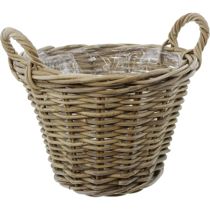 Dekoleidenschaft Pflanzkübel Pflanzkorb "Rustikal" aus Rattan, rund, grau, Blumentopf, Pflanztopf, Blumenkübel, Flechtkorb, Pflanzentopf, Gartendeko für Draußen – Bild 5
