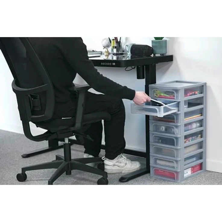 Iris Ohyama, Kunststoff Schubladenbox mit 8 tiefen Schubladen, Grau, Easy-Pull-System, A4, A5 & A6 Format, Schreibtisch Organizer für Büro, Schule, Schreibwaren, BPA-frei, Schubladenschrank, OCH-2080 – Bild 4