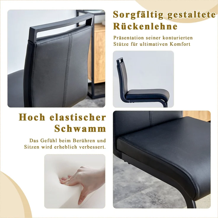 Zweier-Set Barhocker im nordischen Stil (2 Stück).Hergestellt aus hochwertigem schwarzem Kunstleder mit schwarzen Metallbeinen, Geeignet für Restaurants, Küchen u.a, Gesamthöhe: 96.5 cm.--Schwarz--39x46.5x96.5cm--YOUDENOVA – Bild 7