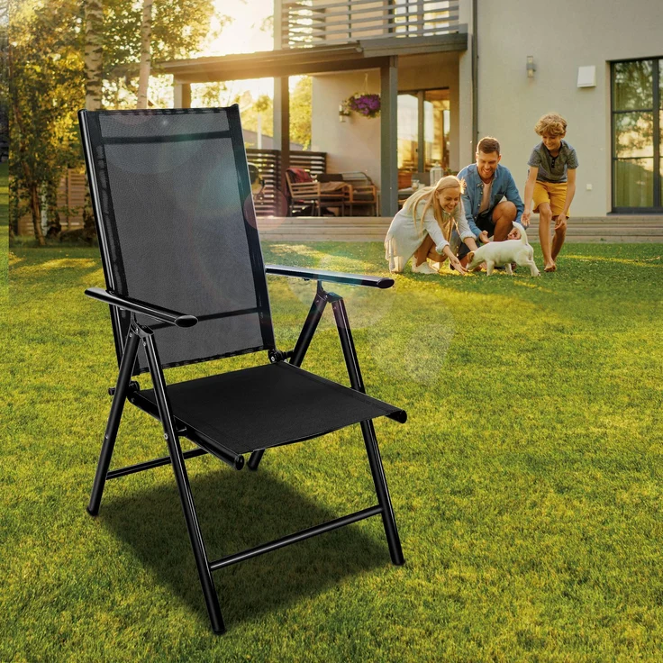 tillvex Gartenstuhl Schwarz klappbar aus Aluminium | Hochlehner mit Armlehnen | Klappstuhl verstellbar | Klappsessel Balkon Garten Terrasse – Bild 5