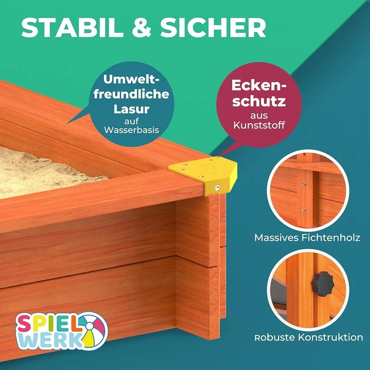 Spielwerk Sandkasten 'Merle' mit Dach und Veranda, Fichtenholz braun, 130 x 225 x 143 cm – Bild 7