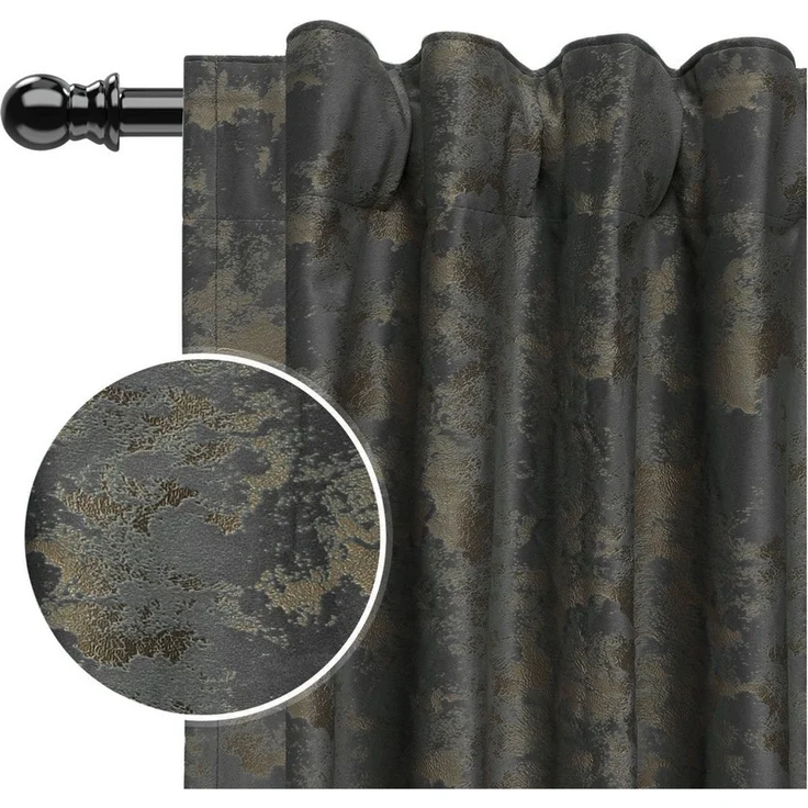 SERBASIC Verdunkelungsvorhang Samt-Verdunkelungsvorhang im 2er-Set, 132 cm breit, mit Goldprint (2 St), Multifunktionsband, blickdicht, Samt, Multifunktionsband mit Bindebändern, schonend waschbar und praktisch – Bild 2