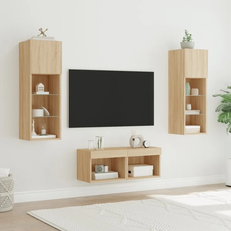 vidaXL 4-tlg. TV-Wohnwand mit LED-Leuchten Sonoma-Eiche 3216578 – Bild 8