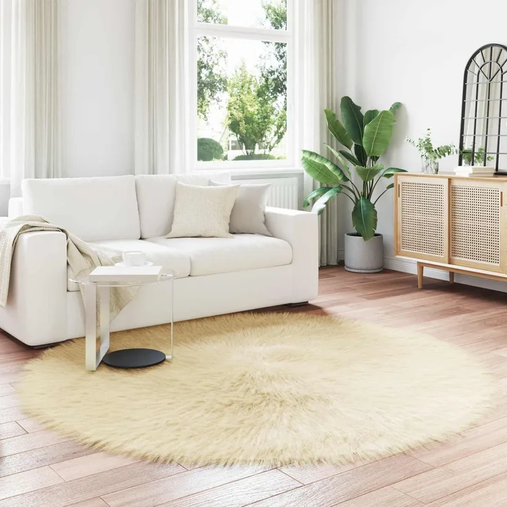 vidaXL Teppich aus Kunstschaffell TAFALLA Creme Ø 160 cm Polyester 42021516