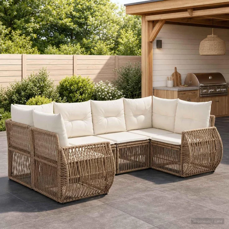 vidaXL Gartensofa-set 6 stk. 6-Sitzer Beige und Cremeweiß Poly-Rattan 3435516 – Bild 2