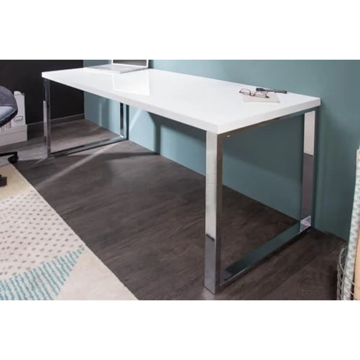 riess-ambiente Schreibtisch WHITE DESK 160cm weiß / silber, Arbeitszimmer · Hochglanz · Modern Design · Metall · Home Office – Bild 3
