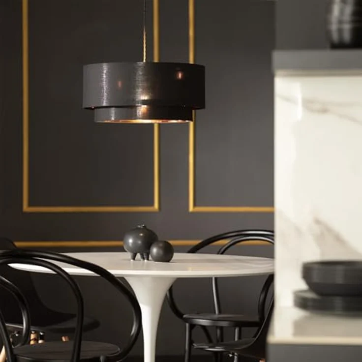 LEDKIA LIGHTING Reflect Duo Hängeleuchte, Verstellbare Länge, E27 Fassung, Schwarz, Textil – Bild 3