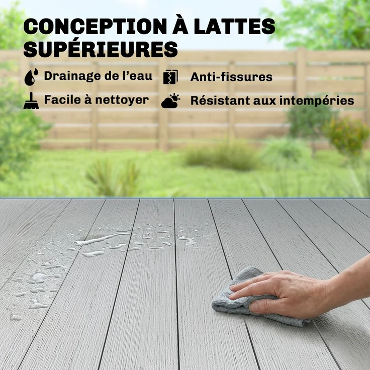Gartentisch für 4 bis 6 Personen, Esstisch für den Außenbereich mit Lattenplatte, 140 x 90 x 74 cm, grau – Bild 7