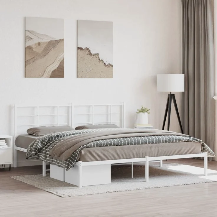 Doppelbett, Bettgestell Modernen mit Kopfteil Metall Weiß 180x200 cm d779e – Bild 2