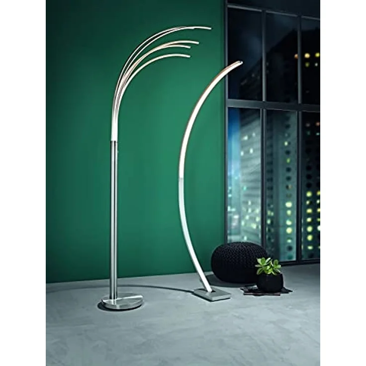 casa NOVA LED Bogenlampe Stehleuchte ECLIPSE, 5-flammig, H 200 cm, Metall, Dimmfunktion, LED fest integriert, Warmweiß, Silbergrau, Kunststoff, Touchsensor – Bild 6