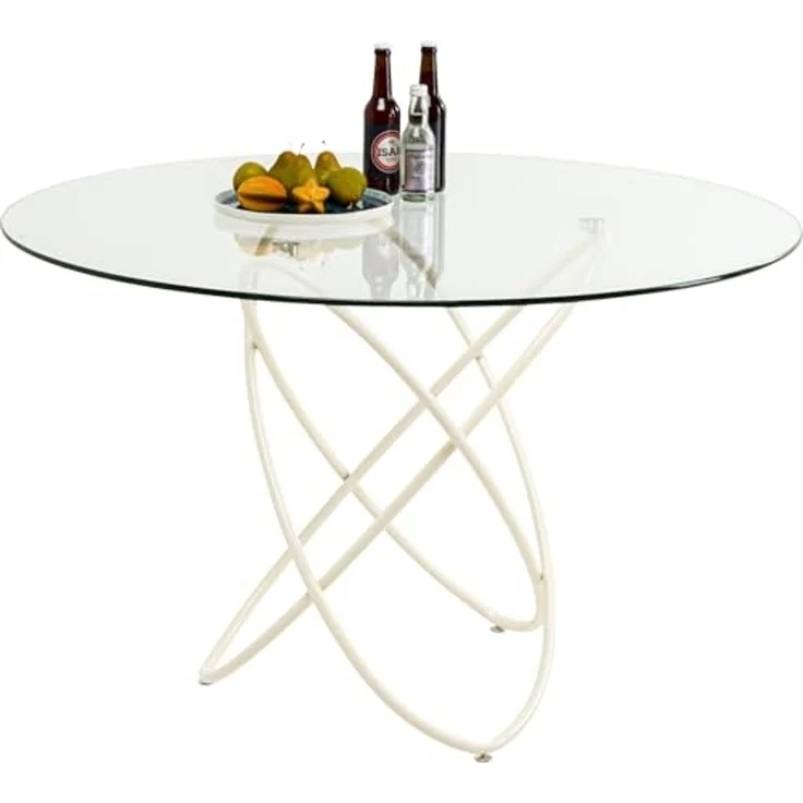 Kare Design Esszimmertisch Molekular, Greige, 120cm Durchmesser, Esstisch, Glas Tischpaltte, Stahlgestell, Esszimmer, Rund – Bild 4