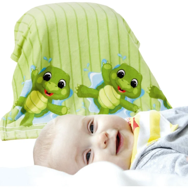 Baby Kuscheldecke 75x100 cm - vers. Motive - Flauschdecke Fleecedecke - weiche Wohn-Decke zum kuscheln Schildkröte – Bild 6